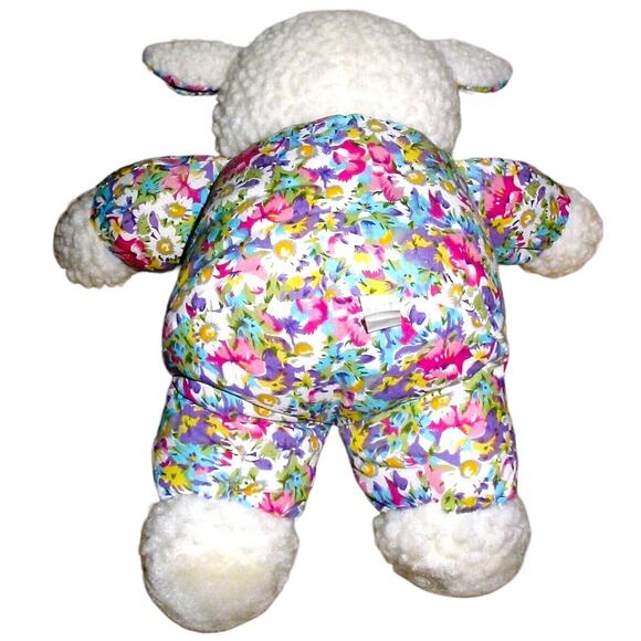 Plush Lamb White with Floral Outfit Sky Blue Glass Eyes 12 Inches - Picture 2 of 2